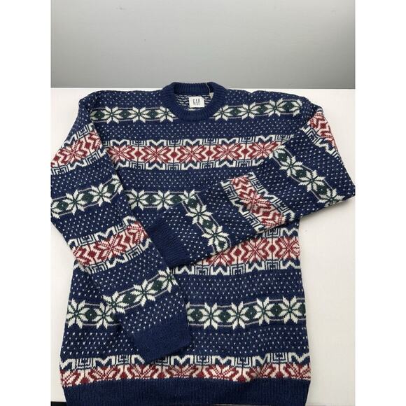 Vintage GAP Sweater Wool Chunky‎ Knit Unisex XLarge Snowflake Crewneck Christmas